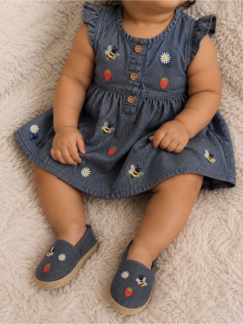 🎀 Gymboree Girls Kids Denim Blue Shoes Loafers with Embroidered Design